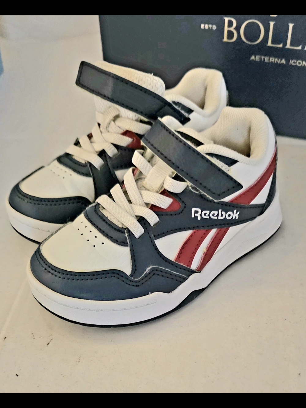 Reebok Kids White, Navy & Red Velcro Athletic Sneakers